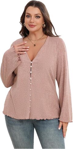 SOLY HUX Women's Button Down Deep V Neck Cardigan Sweater Long Sleeve Shirts Casual Fall Outerwear in Saudi Arabia