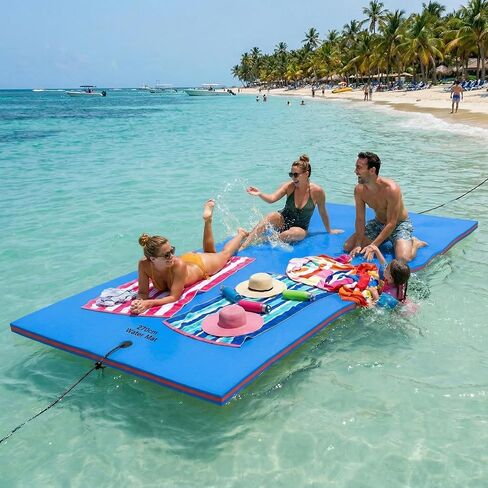 Outroad Floating Water Pad Mat, 3 Layers XPE Foam 9/12/18 Ft Lily Pad for Beach, Ocean, Lake, Roll-Up Floating Island for Water Recreation and Relaxing（Blue/Yellow） in Kuwait