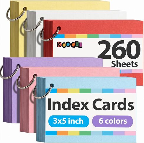 بطاقات فهرس ملونة 260pcs ، بطاقات فلاش فارغة 3 × 5 مع حلقات فهرس غير مألوفة لبطاقات ألعاب التعلم المدرسي لذاكرة وصفات. in Kuwait