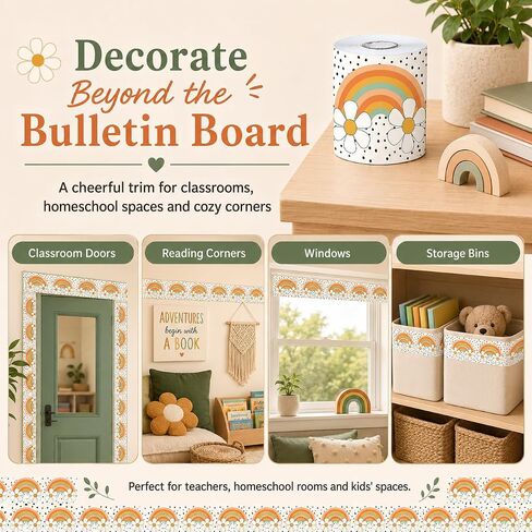 Bulletin Board Borders Classroom Decor ، Boho School Bulletin Board Board Roll Roll Decoritions ، 60ft Bulletin Board Trim ، Back to School Teachers Decoration ، Blackboard Cesks Corkers Door Decor in Kuwait