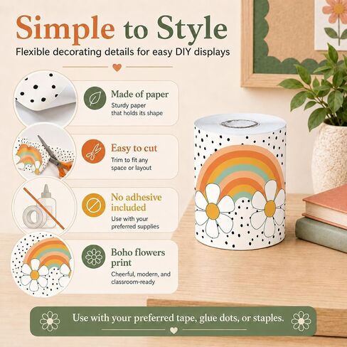Bulletin Board Borders Classroom Decor ، Boho School Bulletin Board Board Roll Roll Decoritions ، 60ft Bulletin Board Trim ، Back to School Teachers Decoration ، Blackboard Cesks Corkers Door Decor in Kuwait