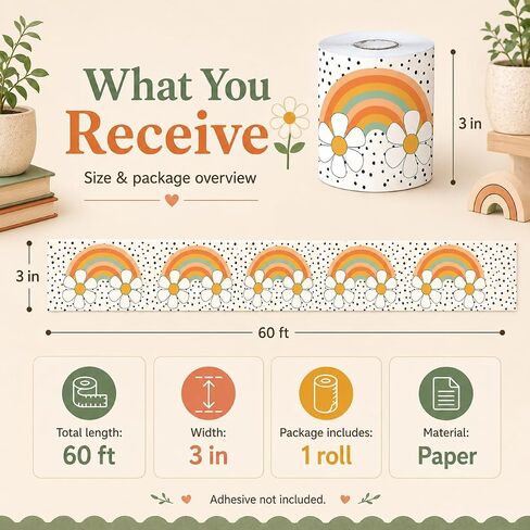 Bulletin Board Borders Classroom Decor ، Boho School Bulletin Board Board Roll Roll Decoritions ، 60ft Bulletin Board Trim ، Back to School Teachers Decoration ، Blackboard Cesks Corkers Door Decor in Kuwait