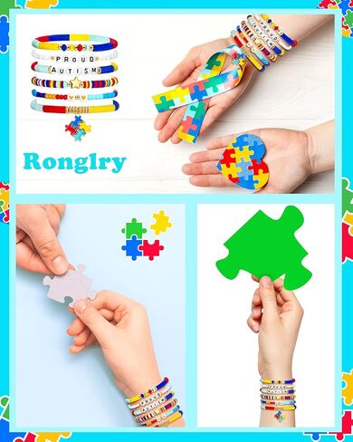 Ronglry التوحد الوعي الاشياء الملحقات التوحد سوار للنساء الرجال الطين الخرز الأساور الملونة لغز سوار سلسلة الطبقات أساور تكويم شهر التوعية بالتوحد هدايا المجوهرات in Kuwait