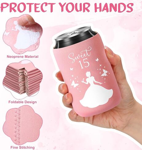 50 Pcs Quinceanera Party Favors for Guests 15th Birthday Beer Can Coolers Sleeves Quinceanera Party Can Sleeves Quinceanera decorations Can Coolers for Sweet 15 Birthday Party Favor (Blue) in Kuwait