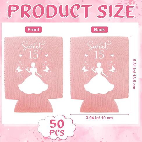 50 Pcs Quinceanera Party Favors for Guests 15th Birthday Beer Can Coolers Sleeves Quinceanera Party Can Sleeves Quinceanera decorations Can Coolers for Sweet 15 Birthday Party Favor (Blue) in Kuwait