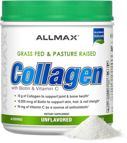 ALLMAX Nutrition Grass Fed & Pasture Raised Collagen with 10,000 mcg Biotin + 90 mg Vitamin C, Unflavored, 15.5 oz (440 g) in Kuwait