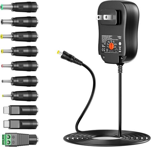Belker Belker 45W 5V 6V 7. 5V 9V 12V 13. 5V 15V محول تيار متردد عالمي متعدد الجهد لنقل الطاقة للإلكترونيات المنزلية شريط إضاءة LED - بحد أقصى. أمبير 3000مللي أمبير - مع منفذ شحن USB سريع 5 فولت in Kuwait