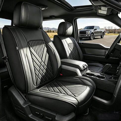 Seat Covers Fit for Ford F150 2009-2023 2024 2025 - F250/F350/F450 2017-2024 2025 Waterproof Leather Pickup Truck Seat Protectors(Full Set,Black & Grey) in Kuwait
