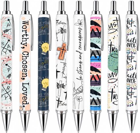 YJ PREMIUMS 8PC Religious Pens | Scripture Inspirational Bible Verse Jesus Church Message Quote Christian Pen for Women Mom Journals Pray Faith Light boligrafos bonitos para mujer Gifts in Bulk in Saudi Arabia