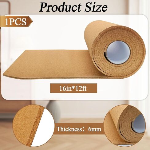 Cork Board Roll 16in×12ft, Cuttable Cork Sheet with 1/4 Inch Thick Multi-Use Cork Mat for Wall Decor, Bulletin Board, Office, School, Home & Craft Projects in Kuwait