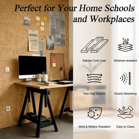 Cork Board Roll 16in×12ft, Cuttable Cork Sheet with 1/4 Inch Thick Multi-Use Cork Mat for Wall Decor, Bulletin Board, Office, School, Home & Craft Projects in Kuwait