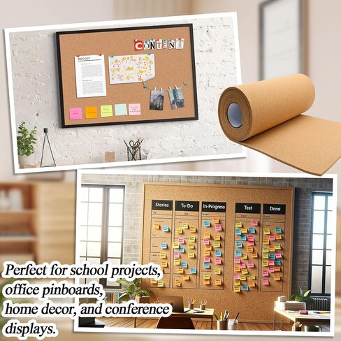 Cork Board Roll 16in×12ft, Cuttable Cork Sheet with 1/4 Inch Thick Multi-Use Cork Mat for Wall Decor, Bulletin Board, Office, School, Home & Craft Projects in Kuwait