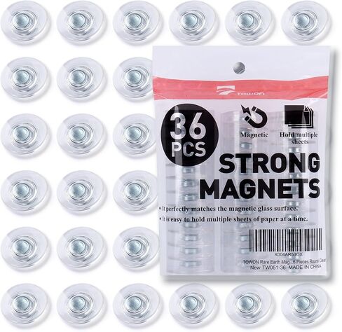TOWON Rare Earth Magnets Large, Strong Magnets for Glass Whiteboard and Dry Erase Board, 36 Pieces Round Clear in Kuwait