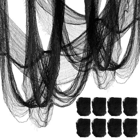 8 Pack Halloween Black Gauze Wall Decor,Outdoor Halloween Fake Spider Web Decorations Webbing,Cobwebs Mesh Spooky Fabric,30X72 in Black Cheesecloth for Haunted House Indoor Creepy Cloth (8, Black) in Kuwait