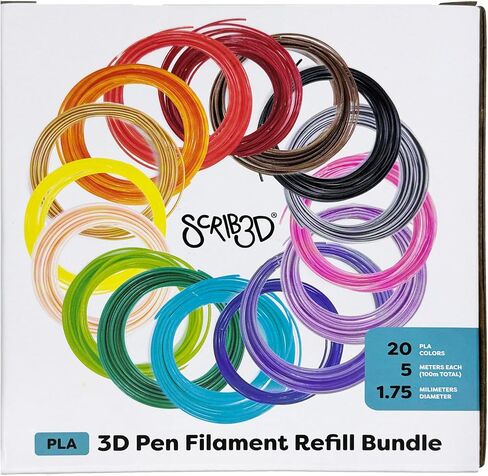 SCRIB3D P1 3D Printing Pen Bundle with Silicone 3D Mat & 20-Color PLA Filament Refills, 320 Feet, 1.75mm – Includes Display Pen, Stencil Book, Project Guide & Power Adapter in Kuwait
