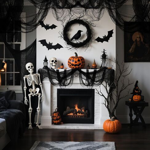 8 Pack Halloween Black Gauze Wall Decor,Outdoor Halloween Fake Spider Web Decorations Webbing,Cobwebs Mesh Spooky Fabric,30X72 in Black Cheesecloth for Haunted House Indoor Creepy Cloth (8, Black) in Kuwait