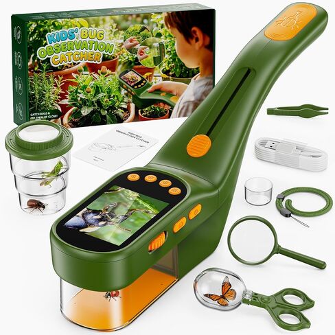 SEEKID Bug Catcher للأطفال مع شاشة 2.4 بوصة، مجموعة أدوات التقاط الحشرات مع تسجيل الصور والفيديو، مجموعة مراقبة الحشرات المحمولة، لعبة استكشاف العلوم الجذعية في الهواء الطلق للبنين والبنات (أخضر داكن) in Kuwait