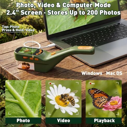 SEEKID Bug Catcher للأطفال مع شاشة 2.4 بوصة، مجموعة أدوات التقاط الحشرات مع تسجيل الصور والفيديو، مجموعة مراقبة الحشرات المحمولة، لعبة استكشاف العلوم الجذعية في الهواء الطلق للبنين والبنات (أخضر داكن) in Kuwait