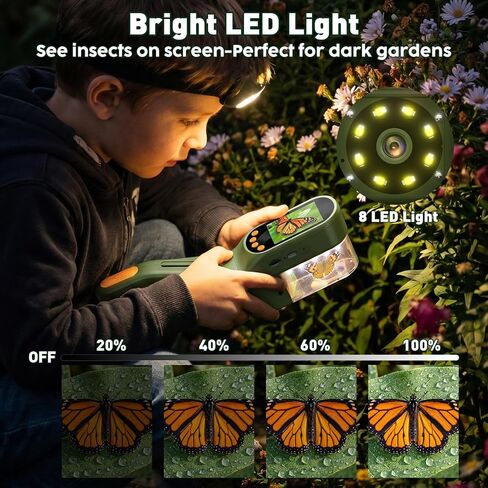SEEKID Bug Catcher للأطفال مع شاشة 2.4 بوصة، مجموعة أدوات التقاط الحشرات مع تسجيل الصور والفيديو، مجموعة مراقبة الحشرات المحمولة، لعبة استكشاف العلوم الجذعية في الهواء الطلق للبنين والبنات (أخضر داكن) in Kuwait