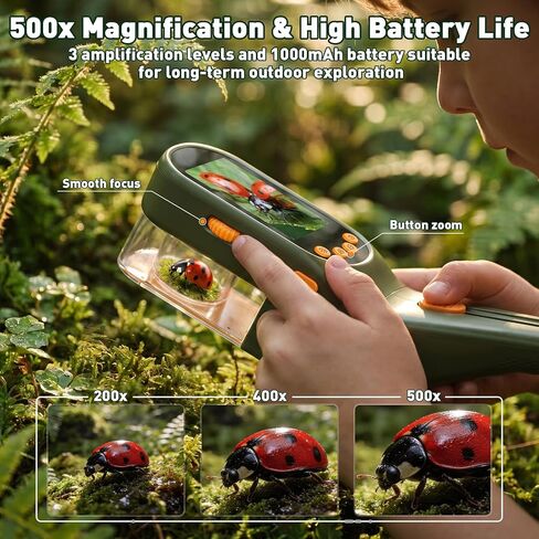 SEEKID Bug Catcher للأطفال مع شاشة 2.4 بوصة، مجموعة أدوات التقاط الحشرات مع تسجيل الصور والفيديو، مجموعة مراقبة الحشرات المحمولة، لعبة استكشاف العلوم الجذعية في الهواء الطلق للبنين والبنات (أخضر داكن) in Kuwait