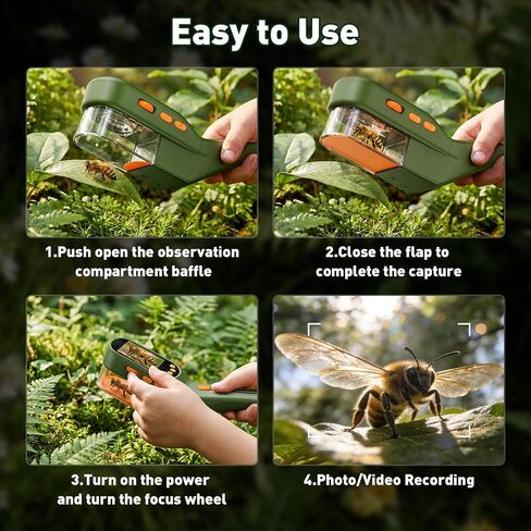SEEKID Bug Catcher للأطفال مع شاشة 2.4 بوصة، مجموعة أدوات التقاط الحشرات مع تسجيل الصور والفيديو، مجموعة مراقبة الحشرات المحمولة، لعبة استكشاف العلوم الجذعية في الهواء الطلق للبنين والبنات (أخضر داكن) in Kuwait