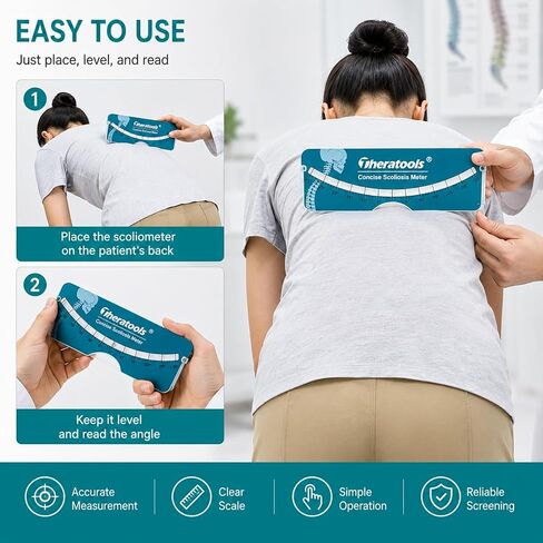 Professional Scoliometer Portable for Scoliosis - Spine Scoliometer Measuring Tool, High-Precision Spinal Curvature Screening with Clear Scale for Home, Clinic & Physical Therapy Use in Kuwait