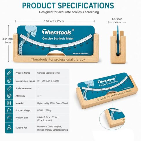Professional Scoliometer Portable for Scoliosis - Spine Scoliometer Measuring Tool, High-Precision Spinal Curvature Screening with Clear Scale for Home, Clinic & Physical Therapy Use in Kuwait