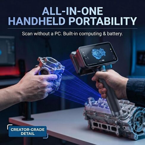 EinScan Rigil Lite 3D Scanner for 3D Printing Triple Mode 17+17 Crossed 7 Parallel Laser Lines 24GB RAM 512GB SSD 64GB Storage – All in One Wireless Handheld Digitizer for Design Reverse Engineering in Kuwait
