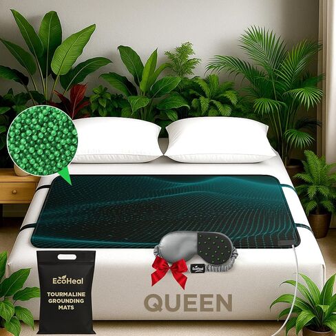Tourmaline Grounding Mat for Bed, Queen 59" x 27" – Conductive PU Leather Surface, Quality Certified, Includes Silver Sleep Mask & 15ft Cord in Kuwait