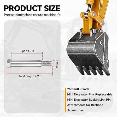 6PCS 0.98in/25mm Mini Excavator Pins Fit for Link Pin for Mini Excavator Hydraulic Thumb Clip, Auger, Bucket, Ripper, Grabber, Rake Small Digger Accessories and Backhoe Accessories in Kuwait