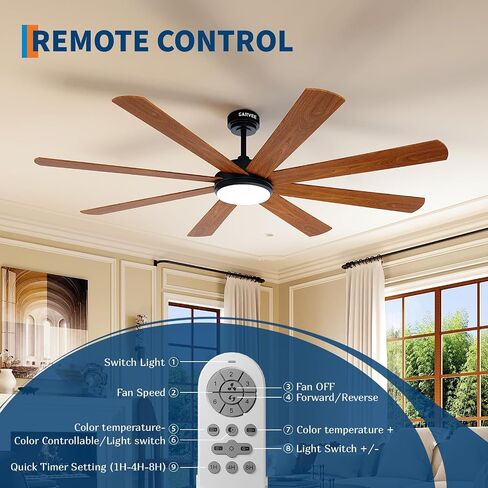 IDEALHOUSE 72 Inch Ceiling Fan with Light and Remote, 3CCT Dimmable, 8 Blades 6 Speed Reversible Quiet DC Motor, Large Ceiling Fan for Kitchen, Patio, Farmhouse, Living Room, Indoor/Outdoor in Kuwait