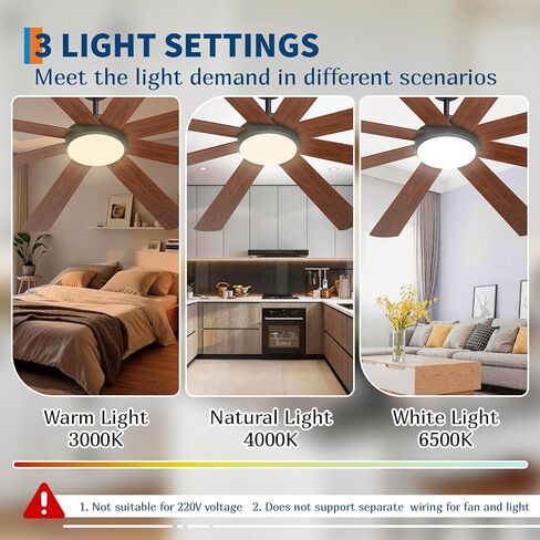 IDEALHOUSE 72 Inch Ceiling Fan with Light and Remote, 3CCT Dimmable, 8 Blades 6 Speed Reversible Quiet DC Motor, Large Ceiling Fan for Kitchen, Patio, Farmhouse, Living Room, Indoor/Outdoor in Kuwait