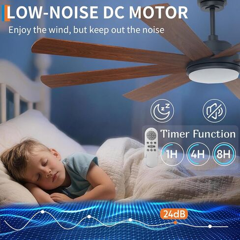 IDEALHOUSE 72 Inch Ceiling Fan with Light and Remote, 3CCT Dimmable, 8 Blades 6 Speed Reversible Quiet DC Motor, Large Ceiling Fan for Kitchen, Patio, Farmhouse, Living Room, Indoor/Outdoor in Kuwait