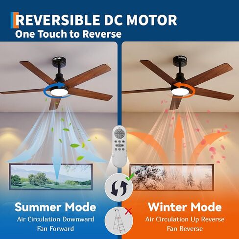 IDEALHOUSE 52 Inch Ceiling Fans with Lights and Remote, 6 Speed Reversible Quiet DC Motor, 3CCT Dimmable LED, Black Ceiling Fans with Dual Finish Blade for Living Room/Bedroom, Indoor/Outdoor Use in Kuwait