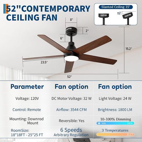 IDEALHOUSE 52 Inch Ceiling Fans with Lights and Remote, 6 Speed Reversible Quiet DC Motor, 3CCT Dimmable LED, Black Ceiling Fans with Dual Finish Blade for Living Room/Bedroom, Indoor/Outdoor Use in Kuwait