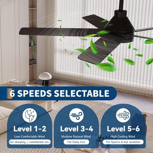 IDEALHOUSE 52 Inch Ceiling Fans with Lights and Remote, 6 Speed Reversible Quiet DC Motor, 3CCT Dimmable LED, Black Ceiling Fans with Dual Finish Blade for Living Room/Bedroom, Indoor/Outdoor Use in Kuwait