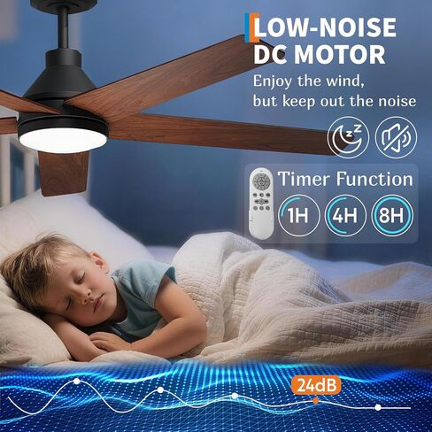 IDEALHOUSE 52 Inch Ceiling Fans with Lights and Remote, 6 Speed Reversible Quiet DC Motor, 3CCT Dimmable LED, Black Ceiling Fans with Dual Finish Blade for Living Room/Bedroom, Indoor/Outdoor Use in Kuwait
