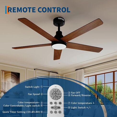 IDEALHOUSE 52 Inch Ceiling Fans with Lights and Remote, 6 Speed Reversible Quiet DC Motor, 3CCT Dimmable LED, Black Ceiling Fans with Dual Finish Blade for Living Room/Bedroom, Indoor/Outdoor Use in Kuwait