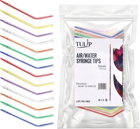 Tulip 250 Dental Air Water Syringe Tips, Disposable Spray Nozzles for Oral Cleaning, Universal Fit, Leak Free Design (Rainbow, Assorted) in Kuwait