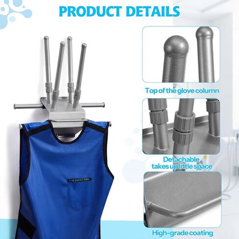 X Ray Apron Rack, Heavy Duty Stainless Steel Lead Apron Hanger Wall Mounted, 4 Rotating Arms & Glove Rack for X-Ray Techs/Clinics in Kuwait