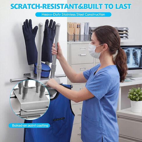 X Ray Apron Rack, Heavy Duty Stainless Steel Lead Apron Hanger Wall Mounted, 4 Rotating Arms & Glove Rack for X-Ray Techs/Clinics in Kuwait