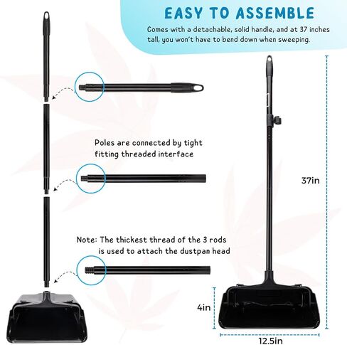Dustpan with Long Handle, 37’’ Upright Dust Pan, Heavy Duty Standing up Dustpans for Indoor, Outdoor, Home, Office, Commercial, Industrial, Shop in Kuwait