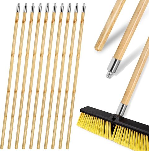 57-inch Wooden Broom Handle with Metal Threaded End, Sturdy Wood Broom Stick Pole for Home and Commercial Floor Cleaning(10 Pack) in Kuwait