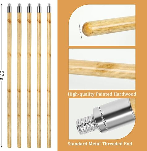 57-inch Wooden Broom Handle with Metal Threaded End, Sturdy Wood Broom Stick Pole for Home and Commercial Floor Cleaning(10 Pack) in Kuwait