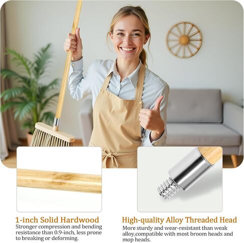57-inch Wooden Broom Handle with Metal Threaded End, Sturdy Wood Broom Stick Pole for Home and Commercial Floor Cleaning(10 Pack) in Kuwait