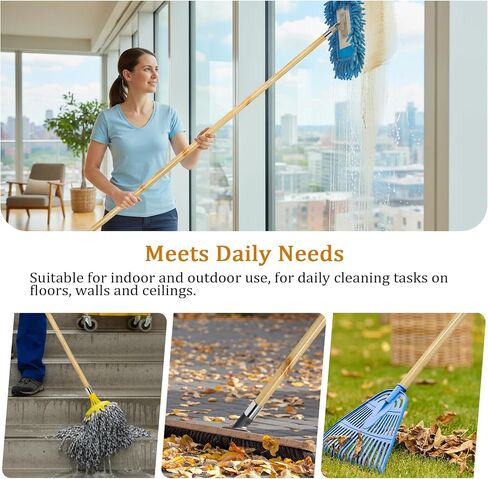57-inch Wooden Broom Handle with Metal Threaded End, Sturdy Wood Broom Stick Pole for Home and Commercial Floor Cleaning(10 Pack) in Kuwait