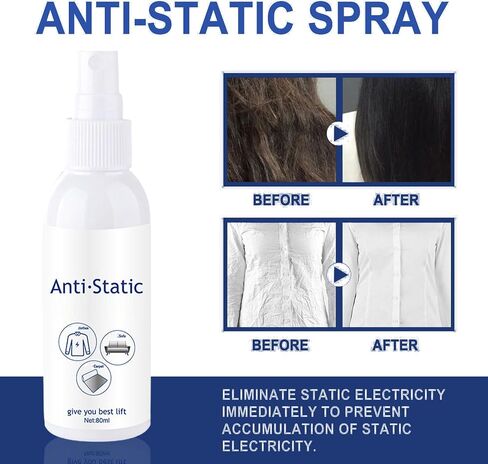 Antistatic Spray for Clothes – 80 ml Bottle Instantly Removes Static Electricity Hair and Fabric – Instant Anti-Frizz Fabric Softener for Clothes and Rugs in Kuwait