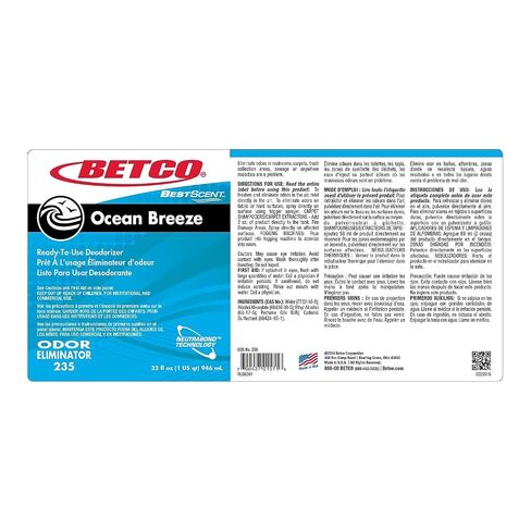 Betco BestScent 32 oz. Ocean Breeze RTU Odor Eliminator Spray Bottle (12-Pack) BET2351200 in Kuwait