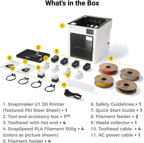 Snapmaker U1 3D Printer Multi Color,4 Toolhead with 5 Seconds Tool Change,MultiColor Printing with 5X More Speed and 5X Less Waste,Smart Calibration,CoreXY 500mm/s Speed,270x270x270mm Large Build Size in Kuwait