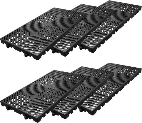 12Pcs Black Plastic Pallets, 11.8"X23.6" Lightweight Drainage Deck Tiles, Interlocking with Breathable Grids Storage Pad for Basement Storage, Indoor and Outdoor in Kuwait